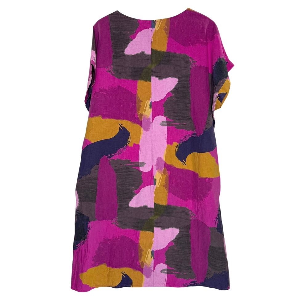 Kaktus Linen Shift Midi Dress 1X Pin Abstract Brushstroke Pattern Made in Italy - Picture 2 of 7